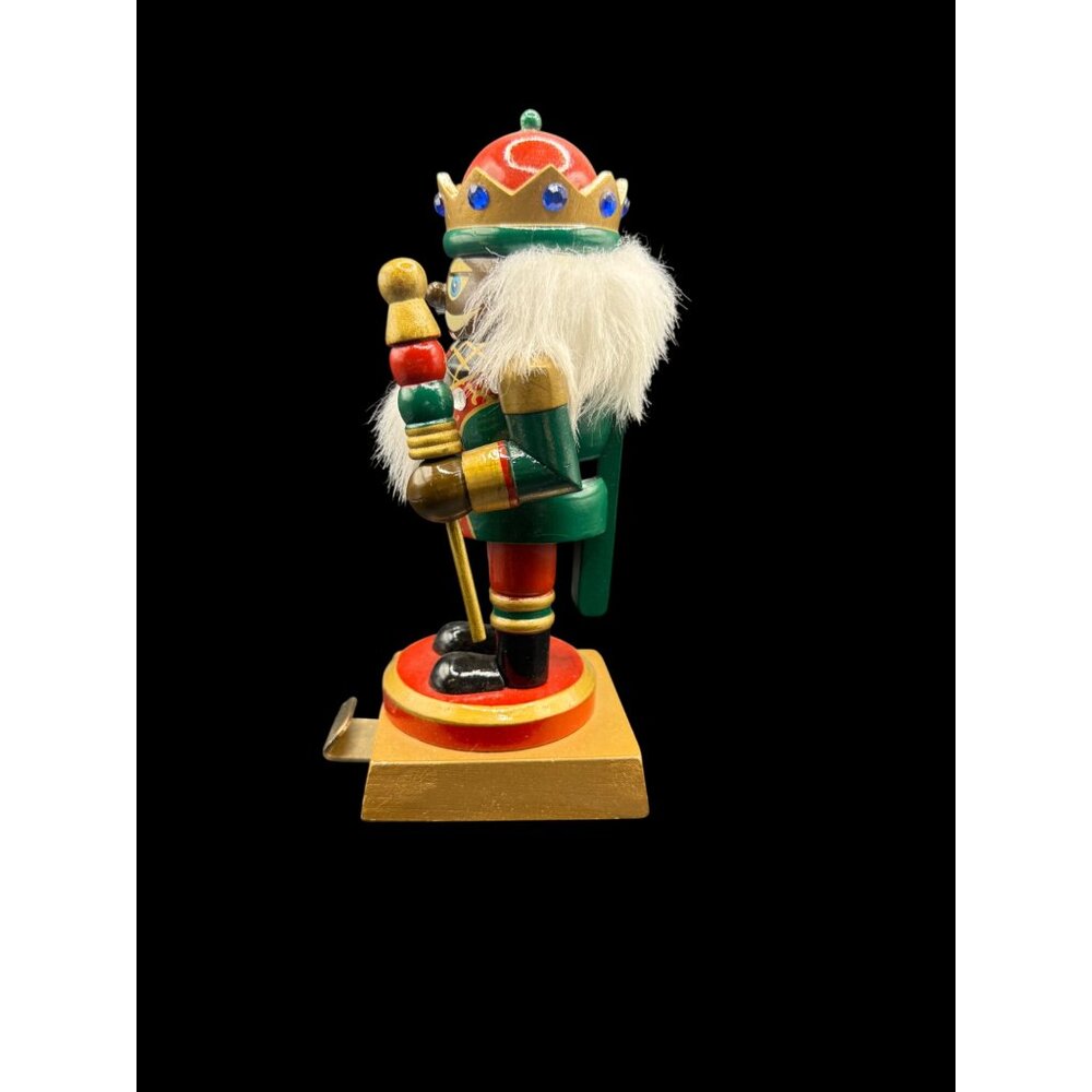 Vintage Wooden Nutcracker Soldier Figurine With Crown & Jewel Accents - Picture 4 of 7